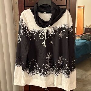 Black and White Snowflake Faux Hoodie